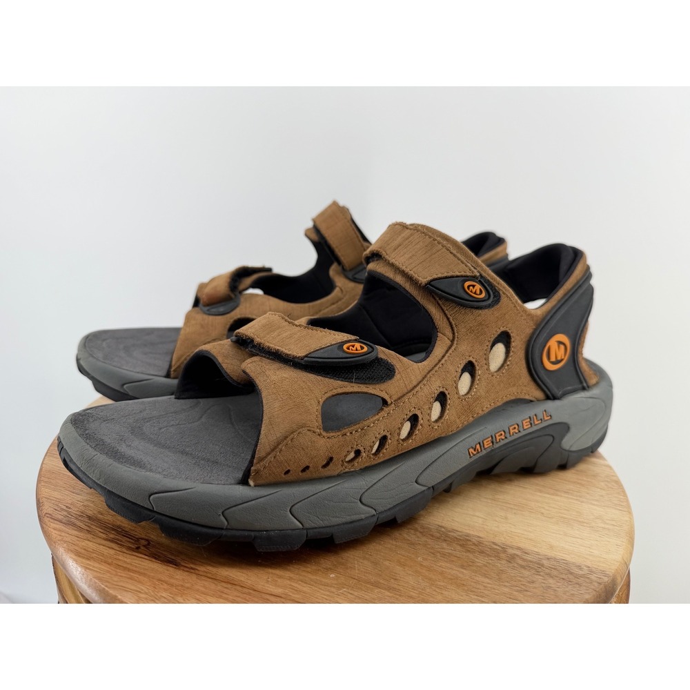 Merrell Rapid Pulse Leather Smoke Mens 15 Brown Hiking Sport Sandals 53785